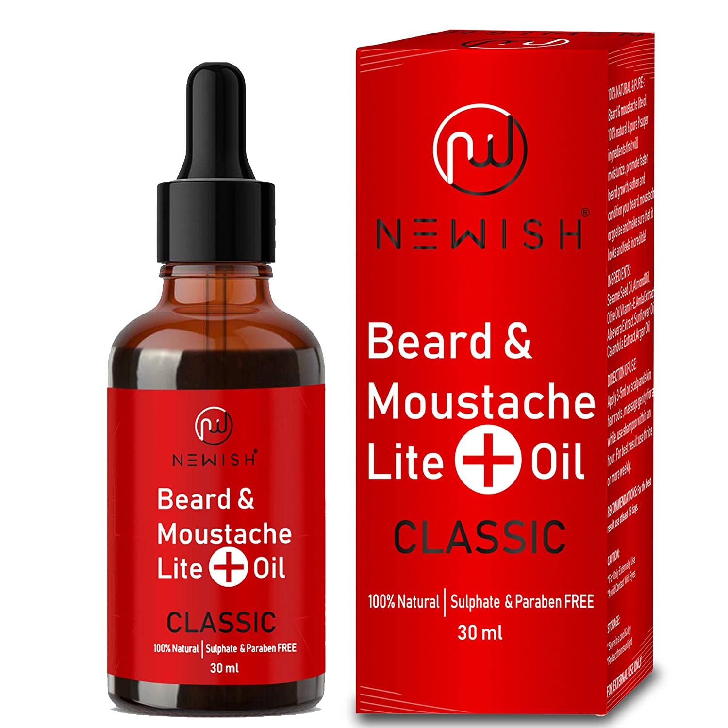 Beard And Moustache Growth Oil For Men - Newish Classic Lite Plus